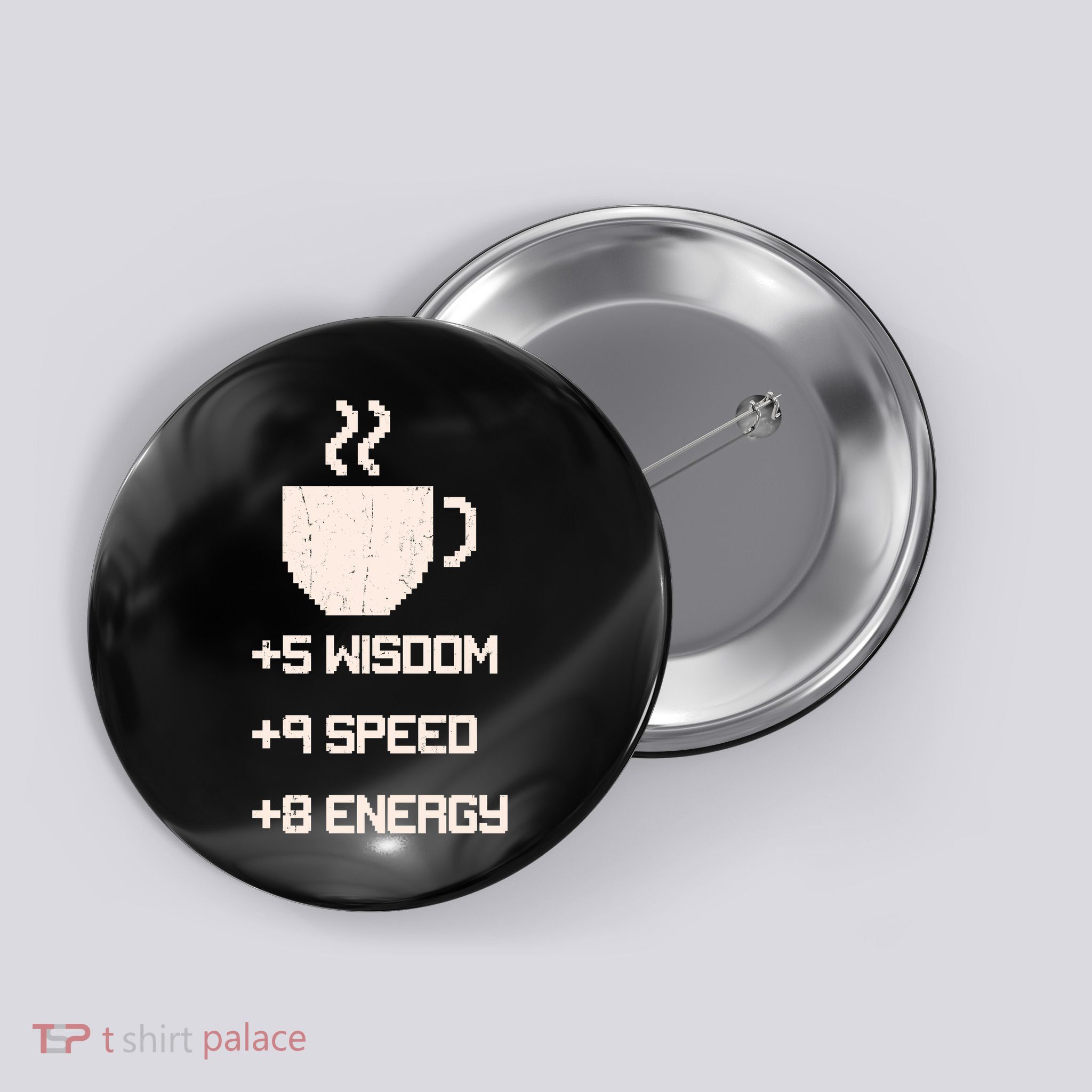 Pixel Coffee Power Up Wisdom Speed Energy Button