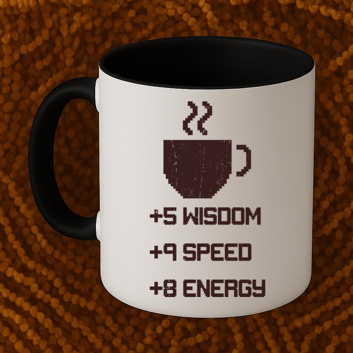 Pixel Coffee Power Up Wisdom Speed Energy Mug