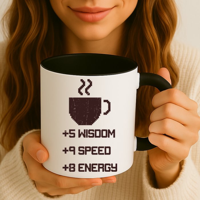 Pixel Coffee Power Up Wisdom Speed Energy Mug