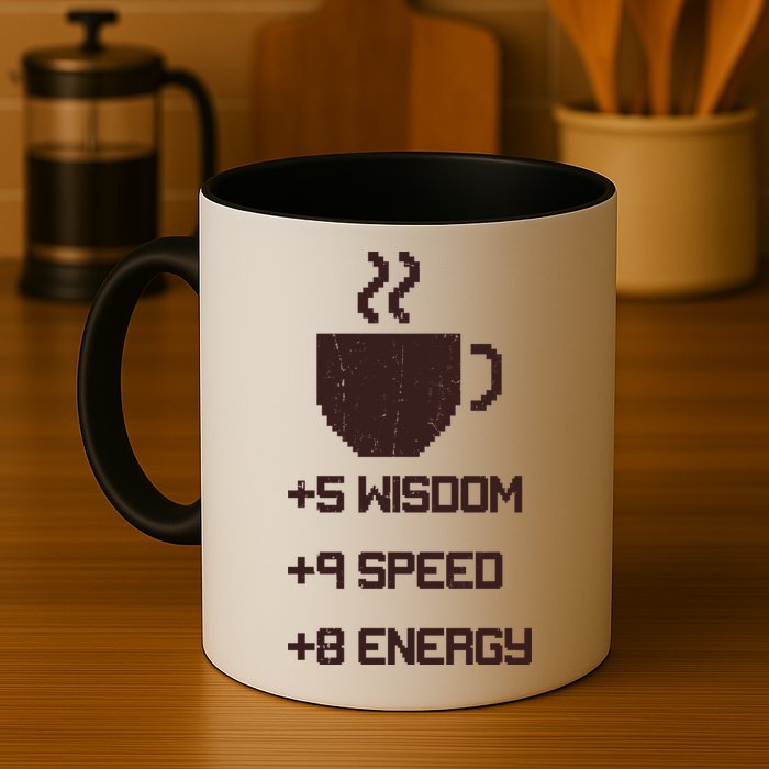 Pixel Coffee Power Up Wisdom Speed Energy Mug