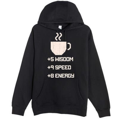 Pixel Coffee Power Up Wisdom Speed Energy Premium Pullover Hoodie