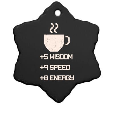 Pixel Coffee Power Up Wisdom Speed Energy Ceramic Star Ornament