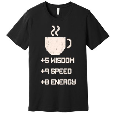 Pixel Coffee Power Up Wisdom Speed Energy Premium T-Shirt