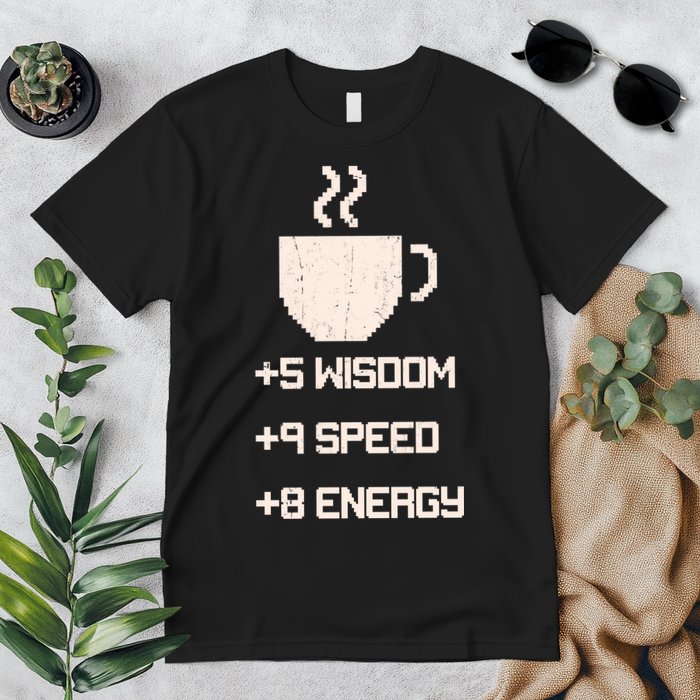 Pixel Coffee Power Up Wisdom Speed Energy Premium T-Shirt