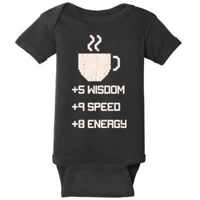 Pixel Coffee Power Up Wisdom Speed Energy Baby Bodysuit