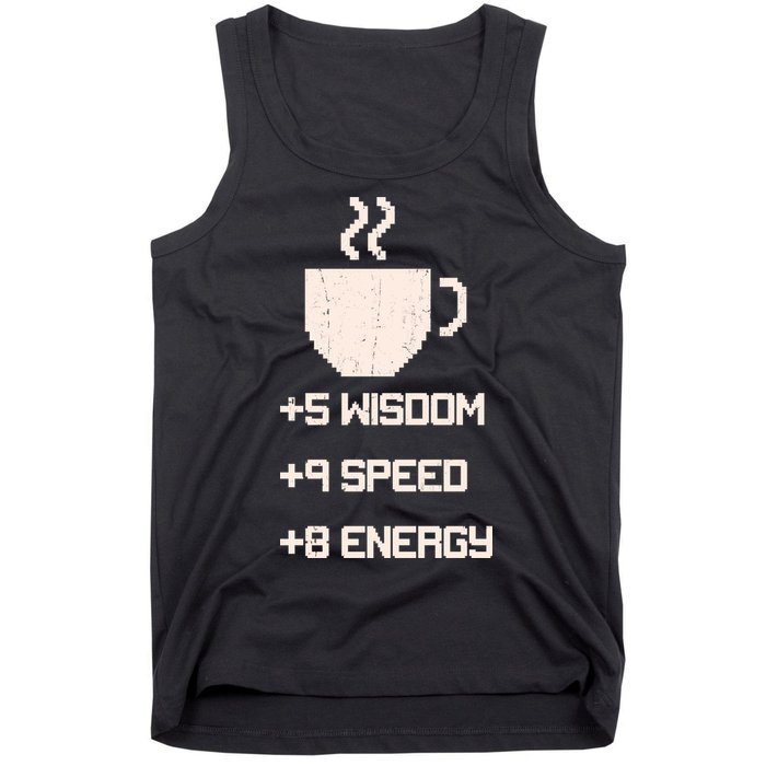 Pixel Coffee Power Up Wisdom Speed Energy Tank Top
