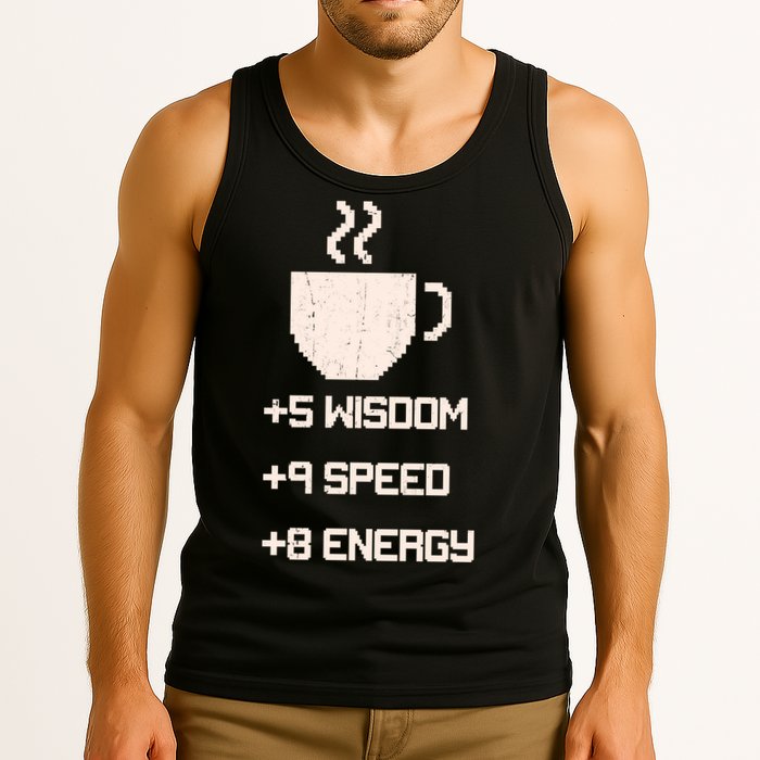 Pixel Coffee Power Up Wisdom Speed Energy Tank Top