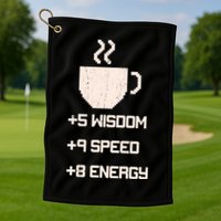 Pixel Coffee Power Up Wisdom Speed Energy Golf Towel