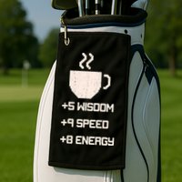 Pixel Coffee Power Up Wisdom Speed Energy Golf Towel