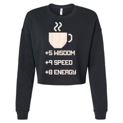 Pixel Coffee Power Up Wisdom Speed Energy Cropped Pullover Crew