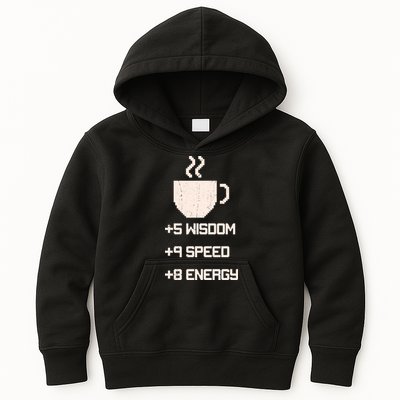Pixel Coffee Power Up Wisdom Speed Energy Kids Hoodie