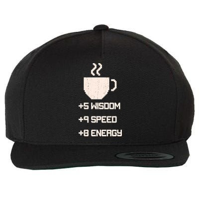 Pixel Coffee Power Up Wisdom Speed Energy Wool Snapback Cap