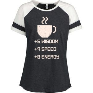 Pixel Coffee Power Up Wisdom Speed Energy Enza Ladies Jersey Colorblock Tee