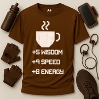 Pixel Coffee Power Up Wisdom Speed Energy Performance Shirt