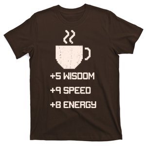 Pixel Coffee Power Up Wisdom Speed Energy T-Shirt