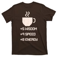 Pixel Coffee Power Up Wisdom Speed Energy T-Shirt