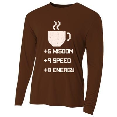 Pixel Coffee Power Up Wisdom Speed Energy Cooling Performance Long Sleeve Crew