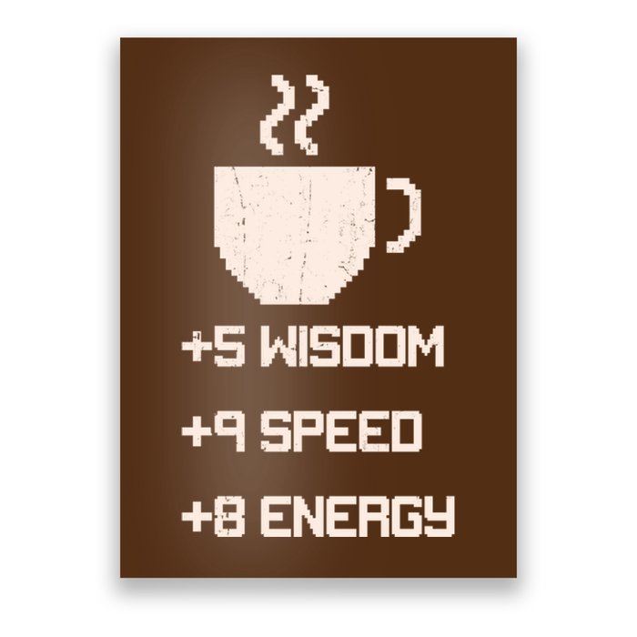 Pixel Coffee Power Up Wisdom Speed Energy Poster