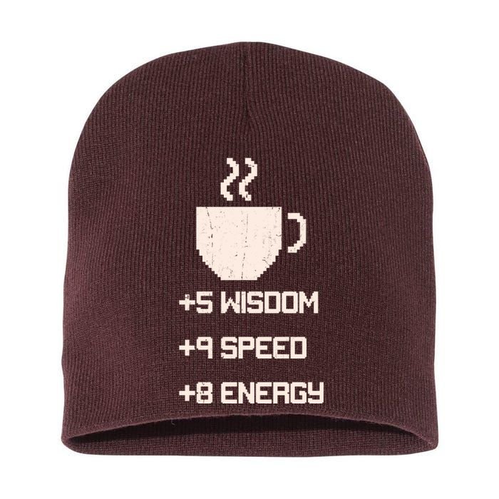 Pixel Coffee Power Up Wisdom Speed Energy Short Acrylic Beanie