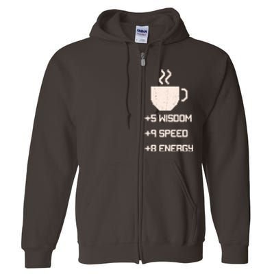 Pixel Coffee Power Up Wisdom Speed Energy Full Zip Hoodie