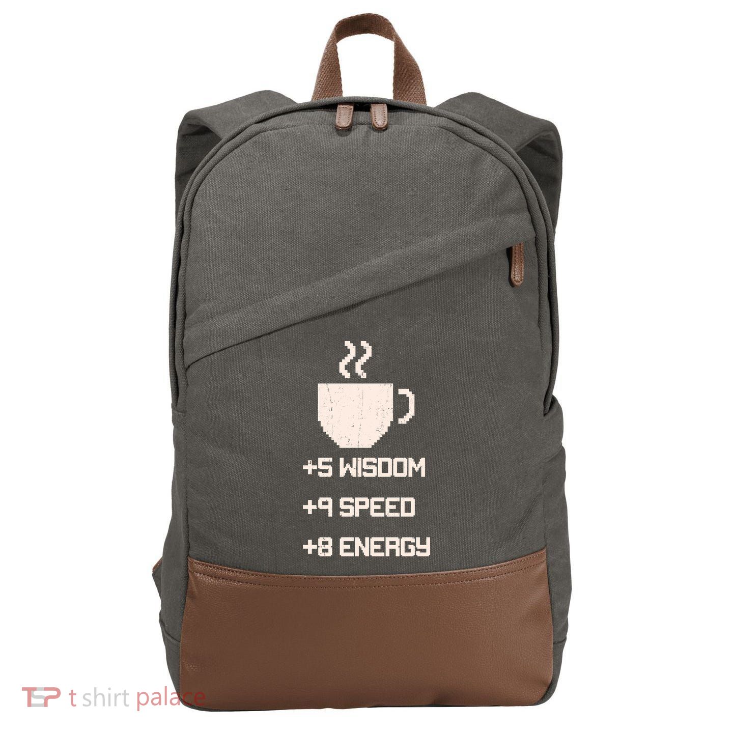 Pixel Coffee Power Up Wisdom Speed Energy Cotton Canvas Backpack