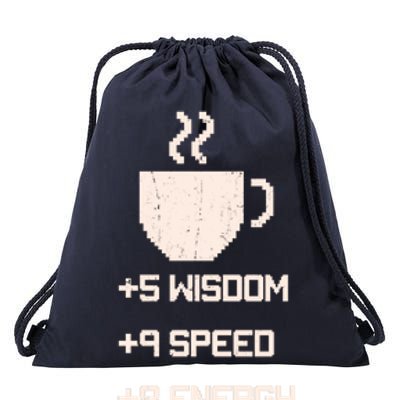 Pixel Coffee Power Up Wisdom Speed Energy Drawstring Bag