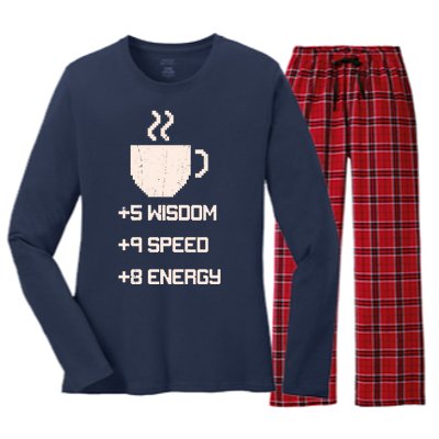 Pixel Coffee Power Up Wisdom Speed Energy Women's Long Sleeve Flannel Pajama Set 