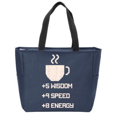 Pixel Coffee Power Up Wisdom Speed Energy Zip Tote Bag