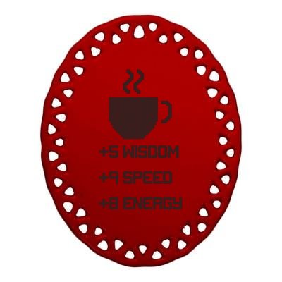 Pixel Coffee Power Up Wisdom Speed Energy Ceramic Oval Ornament