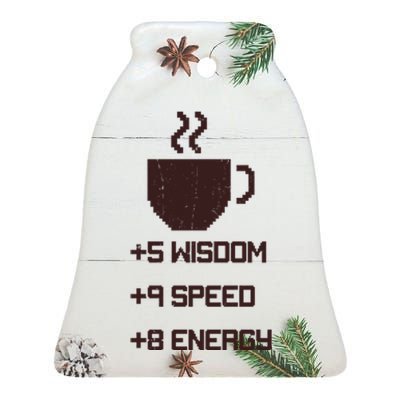 Pixel Coffee Power Up Wisdom Speed Energy Ceramic Bell Ornament