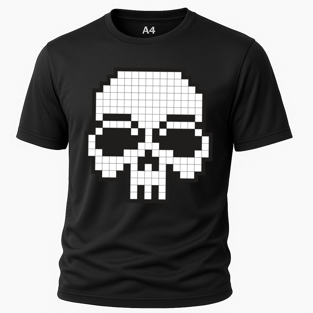 Pixel Video Game Death Skull Cooling Performance Crew T-Shirt