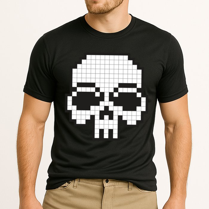 Pixel Video Game Death Skull Cooling Performance Crew T-Shirt