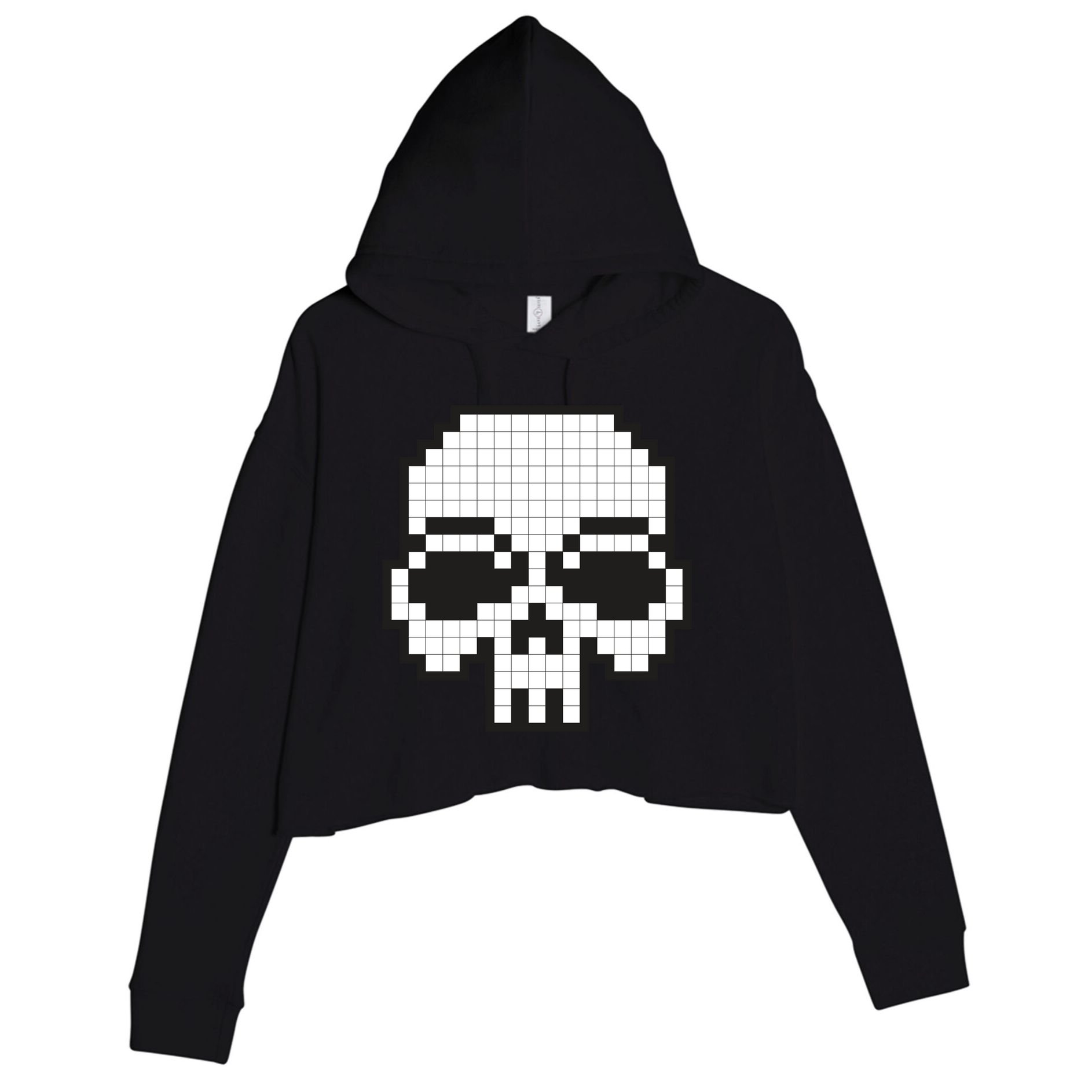 Pixel Video Game Death Skull Crop Fleece Hoodie