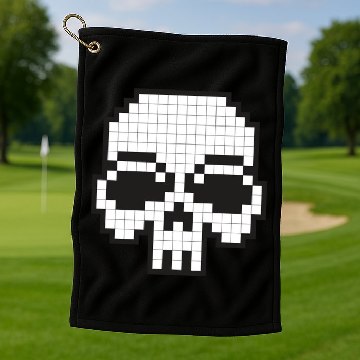 Pixel Video Game Death Skull Golf Towel