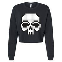 Pixel Video Game Death Skull Cropped Pullover Crew