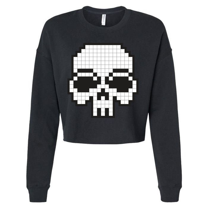 Pixel Video Game Death Skull Cropped Pullover Crew