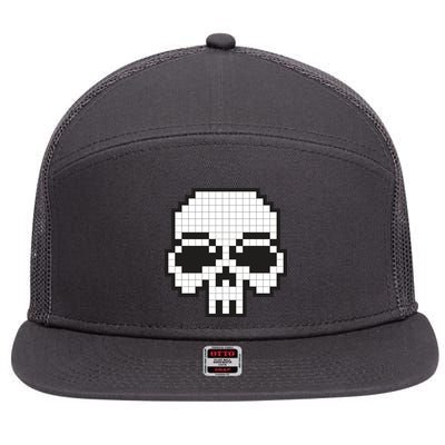 Pixel Video Game Death Skull 7 Panel Mesh Trucker Snapback Hat