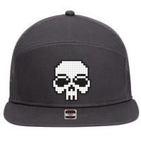 Pixel Video Game Death Skull 7 Panel Mesh Trucker Snapback Hat