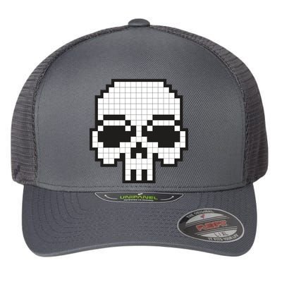 Pixel Video Game Death Skull Flexfit Unipanel Trucker Cap