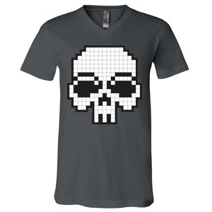 Pixel Video Game Death Skull V-Neck T-Shirt