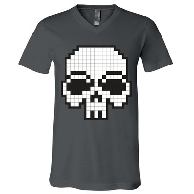 Pixel Video Game Death Skull V-Neck T-Shirt