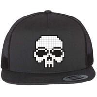Pixel Video Game Death Skull Flat Bill Trucker Hat