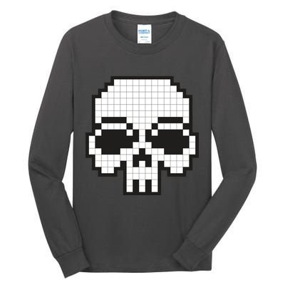Pixel Video Game Death Skull Tall Long Sleeve T-Shirt