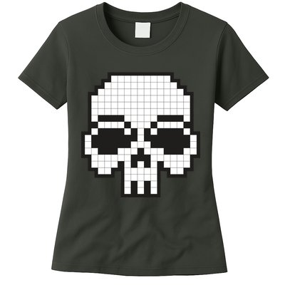 Pixel Video Game Death Skull Womens T-Shirt