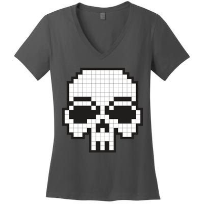 Pixel Video Game Death Skull Women's V-Neck T-Shirt