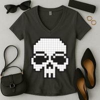 Pixel Video Game Death Skull Women's V-Neck T-Shirt
