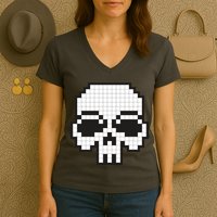 Pixel Video Game Death Skull Women's V-Neck T-Shirt