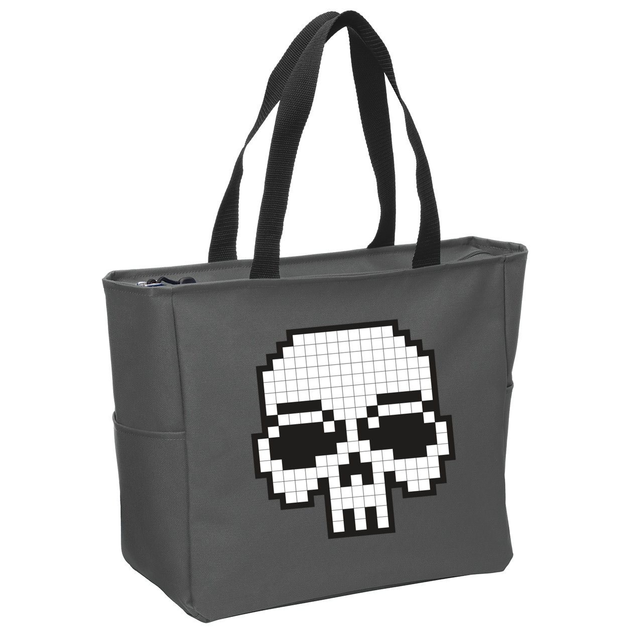 Pixel Video Game Death Skull Zip Tote Bag