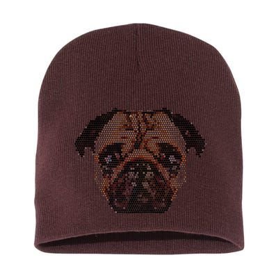Pixelated Pug Dog Short Acrylic Beanie