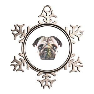 Pixelated Pug Dog Metallic Star Ornament